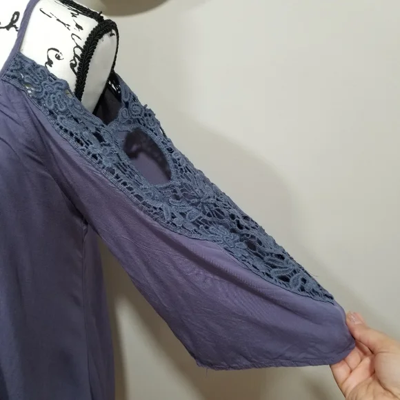 Strappy Midi Boho  Dress with Shoulders Down, Very Light Dark Blue Color, SIZE L - Picture 6 of 17